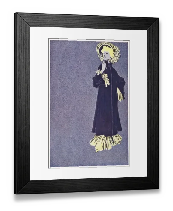 Framed Print : German poster design, elegant woman in purple coat Framed Print : German poster design, elegant woman in purple coat