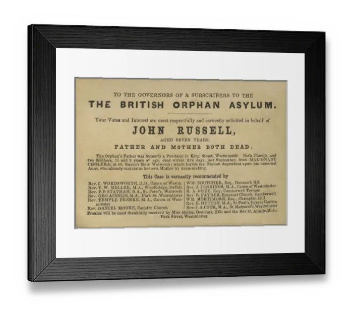 Framed Print : British Orphan Asylum Admission Petition Framed Print : British Orphan Asylum Admission Petition
