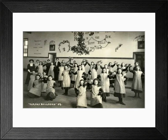 Framed Print : Mullers New Orphan Houses, Bristol - Girls with Balloons Framed Print : Mullers New Orphan Houses, Bristol - Girls with Balloons