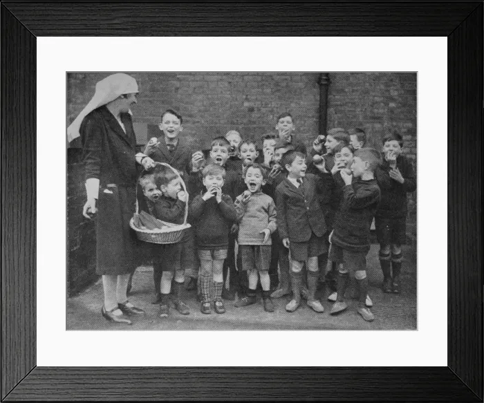 Framed Print : Home for Motherless Children, Children eating apples Framed Print : Home for Motherless Children, Children eating apples