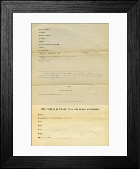 Framed Print : Wandsworth Reformatory Admission Form Page 2 Framed Print : Wandsworth Reformatory Admission Form Page 2