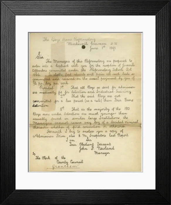 Framed Print : Wandsworth Reformatory Letter Framed Print : Wandsworth Reformatory Letter