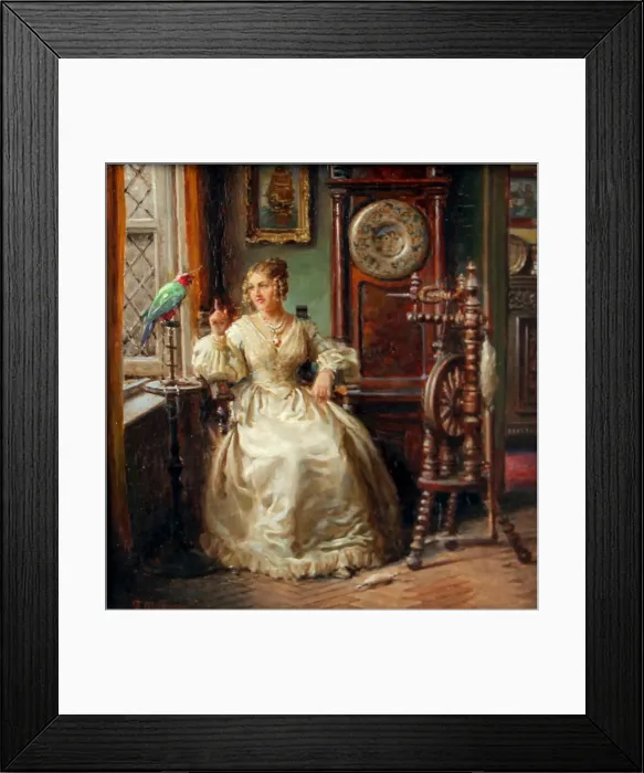 Framed Print : Lady conversing with a parrot by Fortunino Matania Framed Print : Lady conversing with a parrot by Fortunino Matania