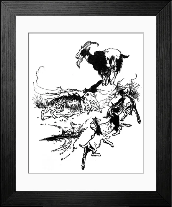 Framed Print : Illustration, The Wolf and Seven Kids Framed Print : Illustration, The Wolf and Seven Kids