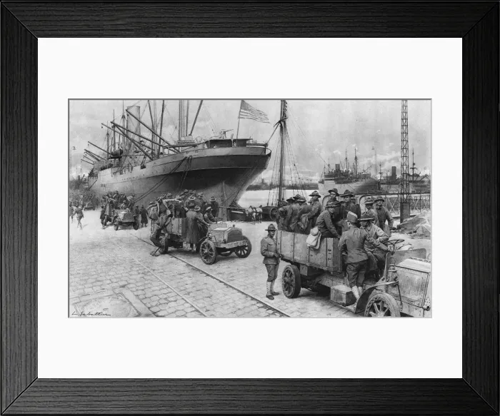 Framed Print : Americans unloading at a port in France, 1918 Framed Print : Americans unloading at a port in France, 1918