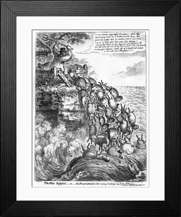 Framed Print : Cartoon, The Pigs Possessed Framed Print : Cartoon, The Pigs Possessed
