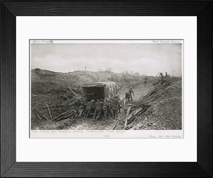 Framed Print : Helping an ambulance through the mud, WW1 Framed Print : Helping an ambulance through the mud, WW1