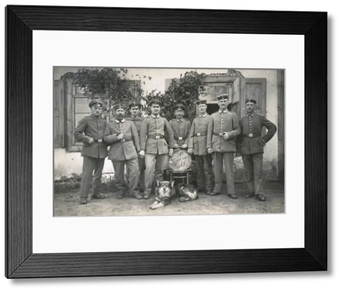 Framed Print : German soldiers on Whitsun postcard, WW1 Framed Print : German soldiers on Whitsun postcard, WW1