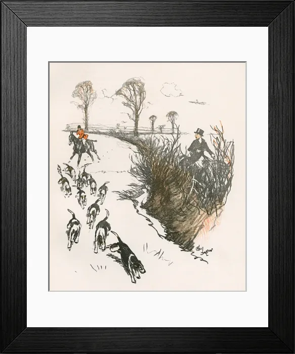 Framed Print : Foxhunters and hounds in pursuit of the fox