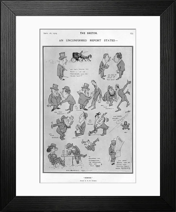 Framed Print : An Unconfirmed Report states - Rumours, H. M. Bateman, WW1 Framed Print : An Unconfirmed Report states - Rumours, H. M. Bateman, WW1