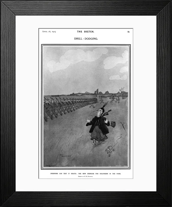 Framed Print : Drill-dodging: The new exercise, H. M. Bateman cartoon, WW1 Framed Print : Drill-dodging: The new exercise, H. M. Bateman cartoon, WW1