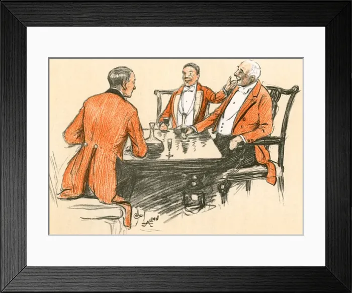 Framed Print : Three foxhunting men enjoying a drink Framed Print : Three foxhunting men enjoying a drink