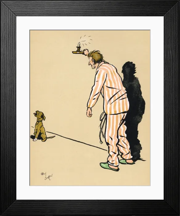 Framed Print : Mongrel puppy howling wakes up his master Framed Print : Mongrel puppy howling wakes up his master