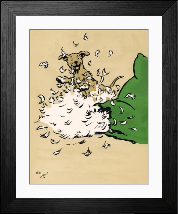 Framed Print : Mongrel puppy makes a mess of a cushion Framed Print : Mongrel puppy makes a mess of a cushion