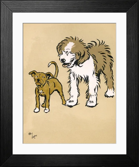 Framed Print : Mongrel puppy with a sheepdog in the park Framed Print : Mongrel puppy with a sheepdog in the park