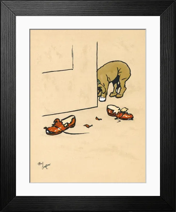 Framed Print : Mongrel puppy ruins a pair of his masters shoes Framed Print : Mongrel puppy ruins a pair of his masters shoes