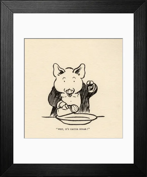 Framed Print : Hungry Peter the pig putting sugar in the soup Framed Print : Hungry Peter the pig putting sugar in the soup