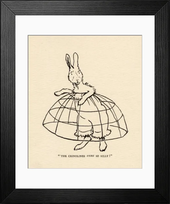 Framed Print : Humpty the rabbit trying on pantalettes and crinoline Framed Print : Humpty the rabbit trying on pantalettes and crinoline