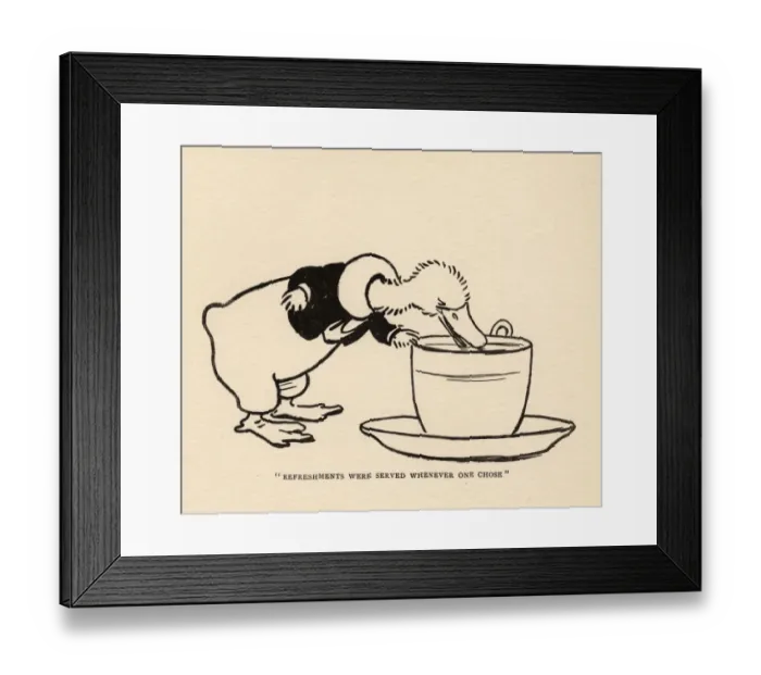 Framed Print : Duck drinking from a large cup Framed Print : Duck drinking from a large cup