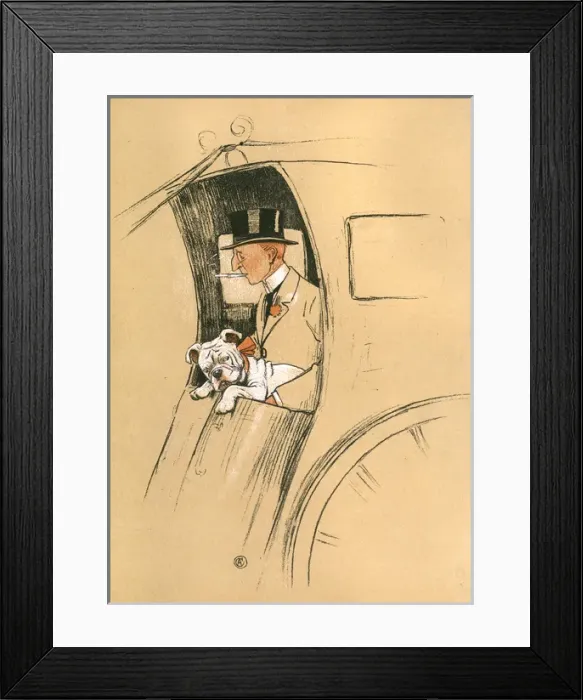 Framed Print : White bulldog puppy taken home by aristocratic man Framed Print : White bulldog puppy taken home by aristocratic man