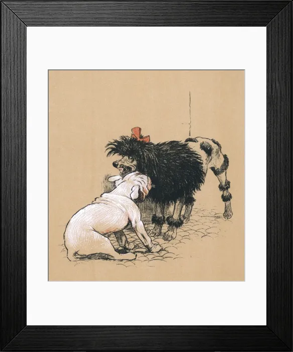 Framed Print : White bulldog puppy with black French poodle Framed Print : White bulldog puppy with black French poodle