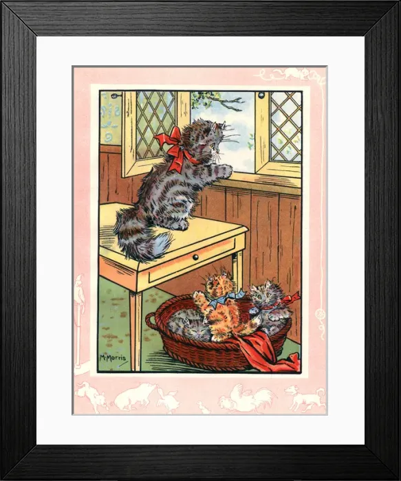 Framed Print : Fluff the cat and her three kittens Framed Print : Fluff the cat and her three kittens