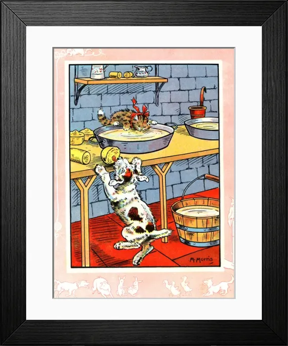 Framed Print : Bobby the dog and Fluff the cat in the dairy Framed Print : Bobby the dog and Fluff the cat in the dairy