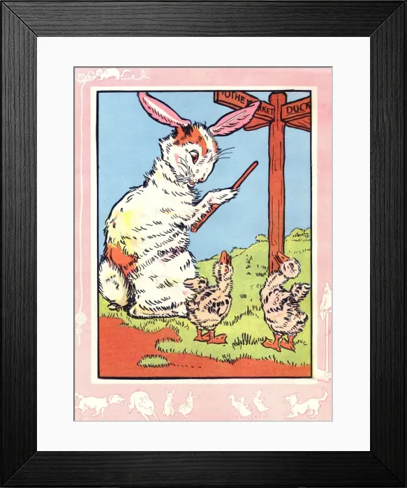 Framed Print : Mother Bunny gives directions to two goslings Framed Print : Mother Bunny gives directions to two goslings