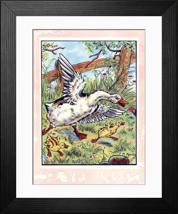 Framed Print : Mother goose and goslings in a fright Framed Print : Mother goose and goslings in a fright