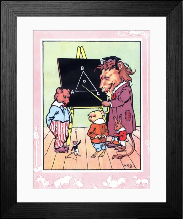 Framed Print : Lion teaches geometry to bear, mouse, pig and rabbit Framed Print : Lion teaches geometry to bear, mouse, pig and rabbit
