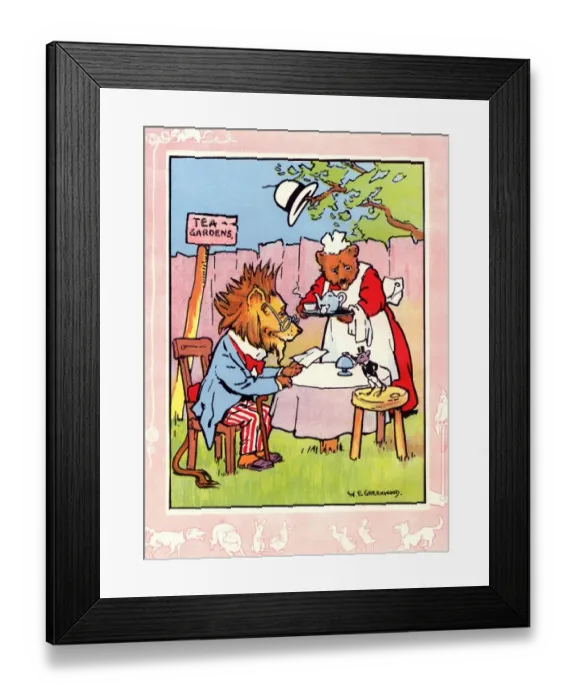 Framed Print : Lion at tea gardens with bear and mouse Framed Print : Lion at tea gardens with bear and mouse