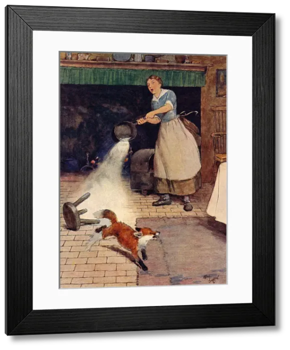 Framed Print : Illustration, White-Ear runs out of the kitchen Framed Print : Illustration, White-Ear runs out of the kitchen
