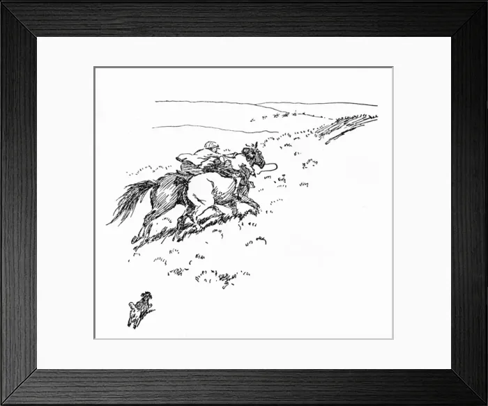 Framed Print : Illustration, stopping a runaway pony Framed Print : Illustration, stopping a runaway pony