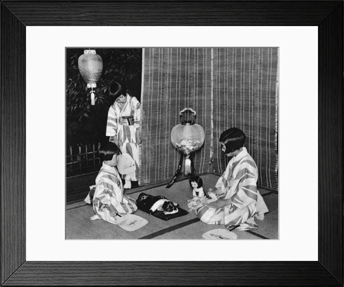 Framed Print : Japanese children putting their dolls to bed on a hot night Framed Print : Japanese children putting their dolls to bed on a hot night