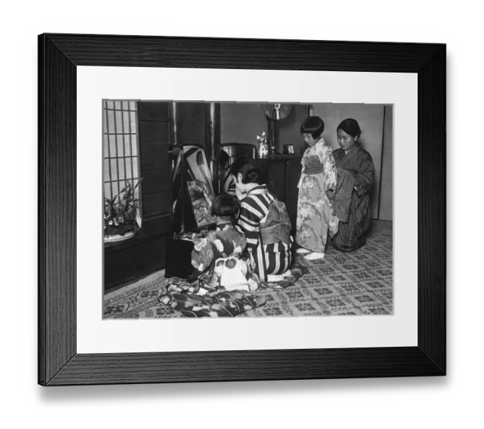 Framed Print : Japanese family getting dressed Framed Print : Japanese family getting dressed