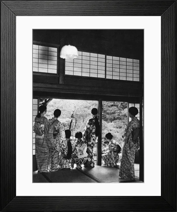 Framed Print : Japanese family group - different styles of kimono and hair Framed Print : Japanese family group - different styles of kimono and hair
