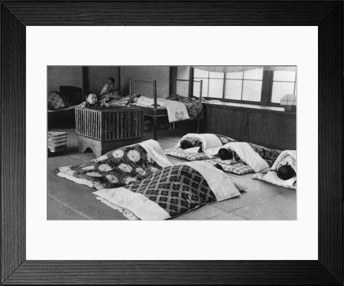 Framed Print : Japan - Children in day beds at a nursery Framed Print : Japan - Children in day beds at a nursery