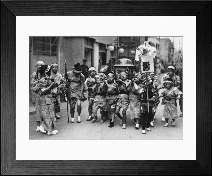 Framed Print : Japanese children carry small Shinto Mikoshi portable shrine Framed Print : Japanese children carry small Shinto Mikoshi portable shrine