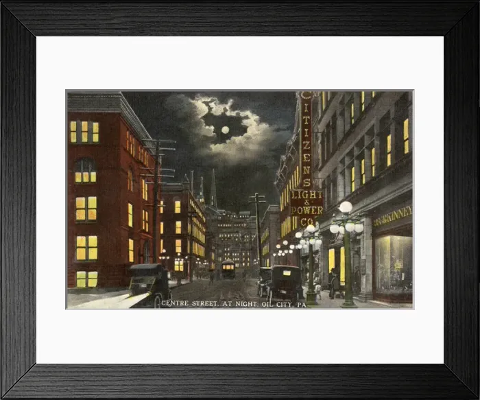 Framed Print : Night scene, Oil City, Pennsylvania, USA Framed Print : Night scene, Oil City, Pennsylvania, USA