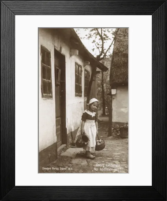 Framed Print : Danish farm girl with basket of potatoes Framed Print : Danish farm girl with basket of potatoes