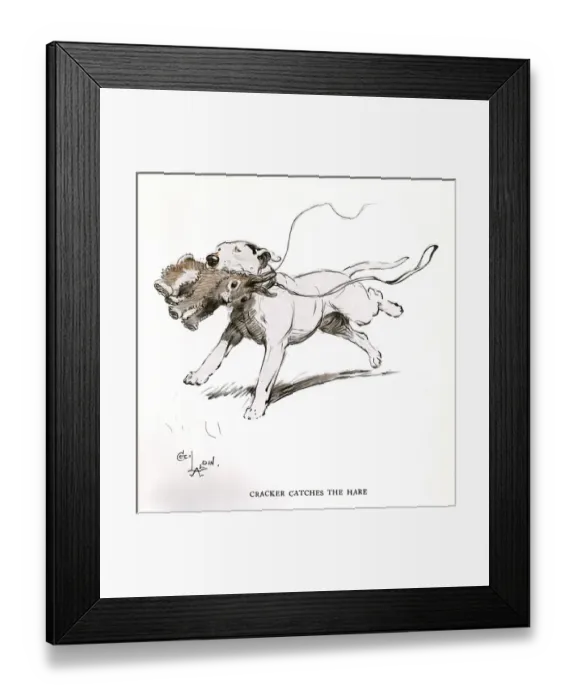 Framed Print : Bull terrier with hare Framed Print : Bull terrier with hare