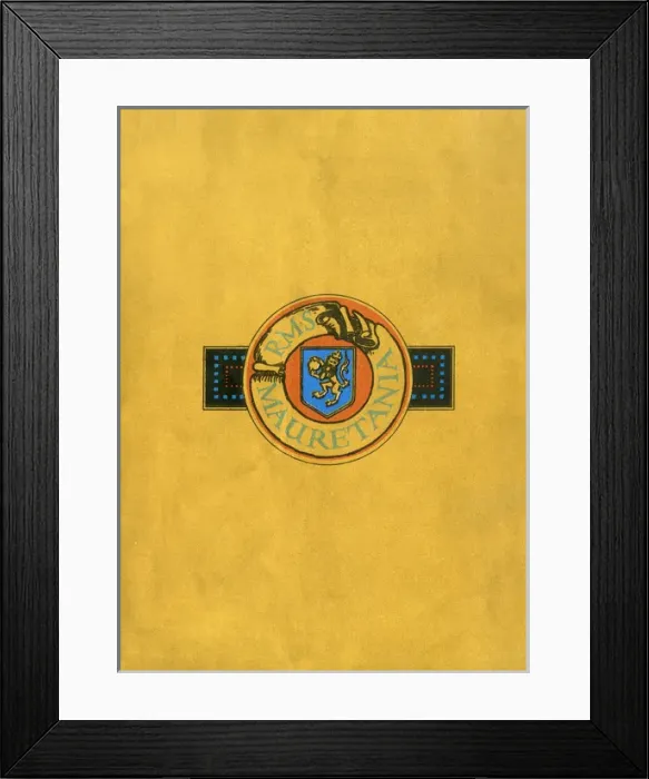 Framed Print : The Back cover of a brochure for the Cunard Liner Mauretania