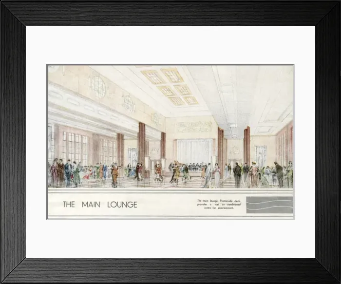 Framed Print : Cunard White Star Line RMS Queen Mary - The Main Lounge Framed Print : Cunard White Star Line RMS Queen Mary - The Main Lounge