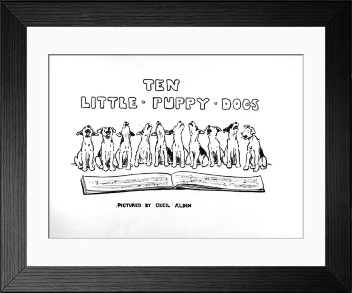 Framed Print : Title page design by Cecil Aldin, Ten Little Puppy Dogs Framed Print : Title page design by Cecil Aldin, Ten Little Puppy Dogs
