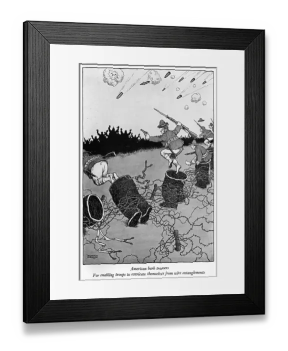 Framed Print : American barb trousers, WW1 cartoon, Heath Robinson Framed Print : American barb trousers, WW1 cartoon, Heath Robinson