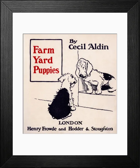 Framed Print : Title page design by Cecil Aldin, The Farmyard Puppies Framed Print : Title page design by Cecil Aldin, The Farmyard Puppies