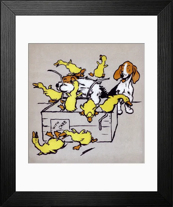 Framed Print : Illustration by Cecil Aldin, The Farmyard Puppies Framed Print : Illustration by Cecil Aldin, The Farmyard Puppies