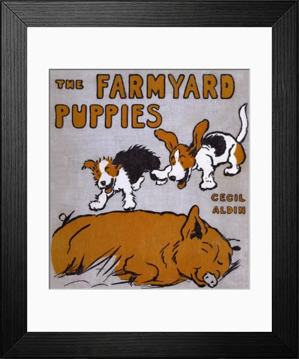 Framed Print : Cover design by Cecil Aldin, The Farmyard Puppies Framed Print : Cover design by Cecil Aldin, The Farmyard Puppies