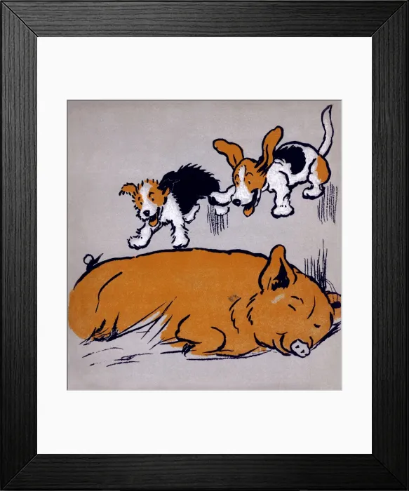 Framed Print : Illustration by Cecil Aldin, The Farmyard Puppies Framed Print : Illustration by Cecil Aldin, The Farmyard Puppies