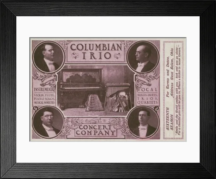 Framed Print : Advert for Columbian Trio Concert Company, Ohio, USA Framed Print : Advert for Columbian Trio Concert Company, Ohio, USA